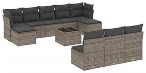 Set divani da giardino 11 pz con cuscini in polyrattan grigio