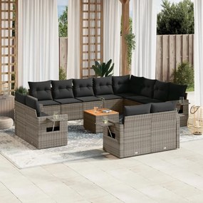 Set divani da giardino 13 pz con cuscini grigio in polyrattan