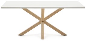 Kave Home - Tavolo Argo di melammina con finitura bianca e gambe in acciaio effetto legno 200 x 100 cm
