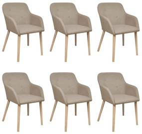 Sedie Da Pranzo 6pz Beige İn Tessuto E Legno Massello Di Rovere /