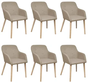 Sedie Da Pranzo 6pz Beige İn Tessuto E Legno Massello Di Rovere /