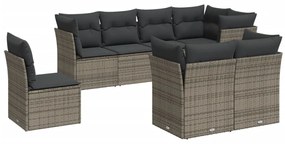 Set divano da giardino 8 pz con cuscini grigio in polyrattan