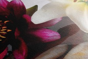 Stampa su tela – Fiori in ciotola con pietre Zen