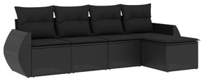 Set divani da giardino 5 pz con cuscini in polyrattan nero