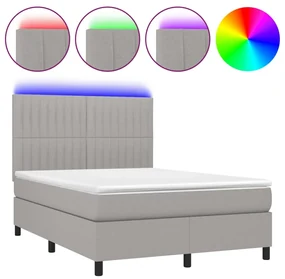 Letto a molle materasso e led grigio chiaro 140x190 cm tessuto