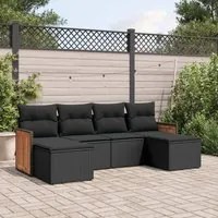 Set Divano da Giardino 6 pz con Cuscini Nero in Polyrattan 3260298