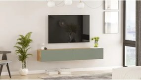 Mobile Tv Sospeso 180x32x30 Effetto Legno Rovere E Verde Salvia Frame