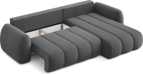 Divano angolare grigio scuro allungabile/con contenitore (con penisola a destra/con chaise lounge) con rivestimento in bouclé Pele – Makamii