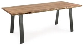 Tavolo In Legno Massello Grezzo Stile Industrial Moderno Gambe in Acciaio Bizzotto 200x95 Cm Aron