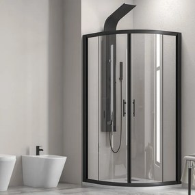 Box doccia semicircolare 90x90 finitura nera opaca vetro trasparente KF2000B - KAMALU
