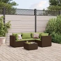 Set Divani da Giardino 5 pz con Cuscini Marrone in Polyrattan 3308086