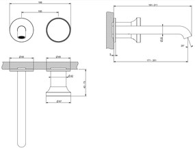 Parte esterna miscelatore lavabo a parete bocca media senza scarico parte incasso non inclusa brass brushed 66088 Gessi