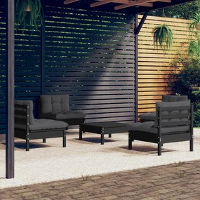 Set divani da giardino 5 pz con cuscini antracite legno di pino