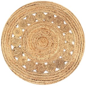 Tappeto İn Juta Intrecciata Con Design 90 Cm Rotondo /