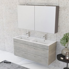 Mobile Bagno Sospeso "Unit Seven" Da 118 Cm Composto Da Due Cassetti e Doppia Vasca Finitura Cemento Wood