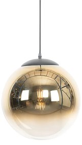 Lampada a sospensione Art Déco nera con vetro dorato 33 cm - Pallon