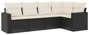 Set divani da giardino 5 pz con cuscini in polyrattan nero