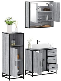 Set Mobili Da Bagno 3 Pz Grigio Sonoma İn Legno Multistrato /