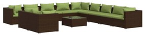 Set divani da giardino 12 pz con cuscini marrone in polyrattan