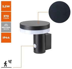 Lampada da parete solare LED SOLARIS3 5,5W 3,7V 4000K IP44 con sensore