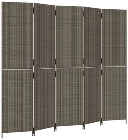 Divisorio per ambienti a 5 pannelli grigio in polyrattan
