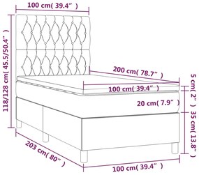 Letto a Molle Materasso e LED Grigio Scuro 100x200cm in Tessuto