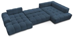 Divano angolare blu scuro allungabile e con contenitore (penisola a destra/a U) con rivestimento in ciniglia Everest – Bobochic Paris