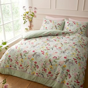 Set copripiumino e federa verde per letto matrimoniale/per letto esteso 3 pezzi 230x220 cm Birds In Bloom – RHS