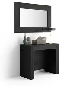 Tavolo Consolle Allungabile con porta prolunghe Easy, Nero Frassino