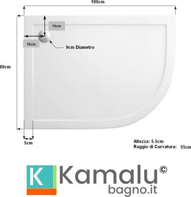 Piatto doccia 100x80 semicircolare versione sinistra KAM-1000 - KAMALU
