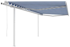 Tenda Da Sole Retrattile Automatica Con Pali 4x3,5 M Blu Bianca /