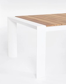 Tavolo allungabile CAMERON in alluminio bianco e legno teak 253&#215;110 cm &#8211; 384&#215;110 cm