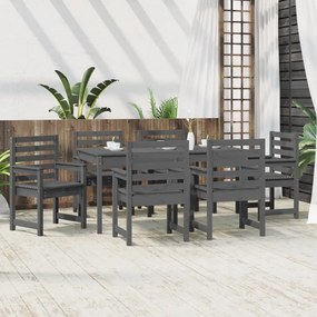 Set da Pranzo per Giardino 7pz Grigio in Legno Massello di Pino