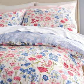 Lenzuola in cotone rosa e blu per letto matrimoniale 200x200 cm Olivia Floral - Bianca