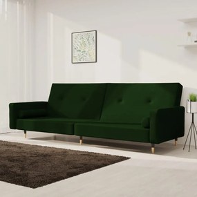 Divano Letto A 2 Posti Con 2 Cuscini Verde Scuro İn Velluto /