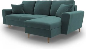 Divano angolare color petrolio allungabile e con contenitore con rivestimento in velluto Kyoto – Cosmopolitan Design