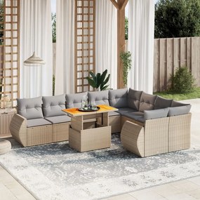 Set divano da giardino 10 pz con cuscini beige in polyrattan