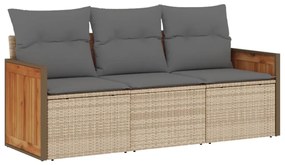 Set Divano da Giardino 3 pz con Cuscini Beige in Polyrattan