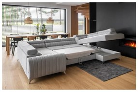 Divano angolare grigio chiaro allungabile/con contenitore (con penisola a destra/a U) Louis – ELTAP