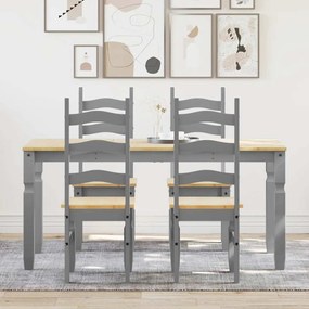 Set Da Pranzo 5 Pz Panama Grigio İn Legno Massello Di Pino /