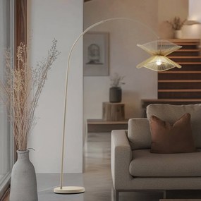 Lampada ad arco Valdorin Lindby, Crema / Ambra, Soggiorno / Sala da pranzo, Carta / Lunolit / Lunopal, Campagna / Rustiche, Lampada da terra