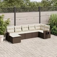 Set Divani da Giardino 7 pz con Cuscini Marrone in Polyrattan 3220482