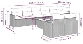 Set divano da giardino 9 pz con cuscini grigio in polyrattan