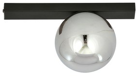 Plafoniera Moderna 1 Luce Giapeto Barra In Acciaio Nero E Sfera Di Vetro Fumè