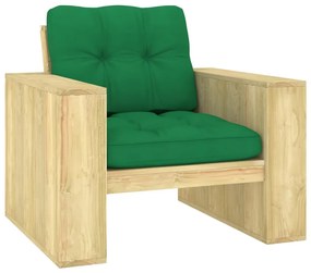 Sedia da giardino cuscini verdi in legno di pino impregnato