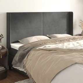 Testiera Ad Orecchio Grigioscuro 183x16x118/128 Cm İn Velluto /