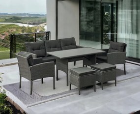 Set in rattan grigio - divano, poltrone e sgabelli