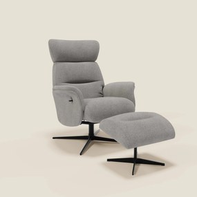 Lunor Poltrona relax reclinabile con pouf poggia-piedi in tessuto bouclé impermeabile T07 grigio