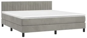 Letto a molle materasso e led grigio chiaro 160x200 cm velluto