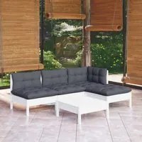 Set Divani da Giardino 5 pz con Cuscini Bianchi Legno di Pino 3096305